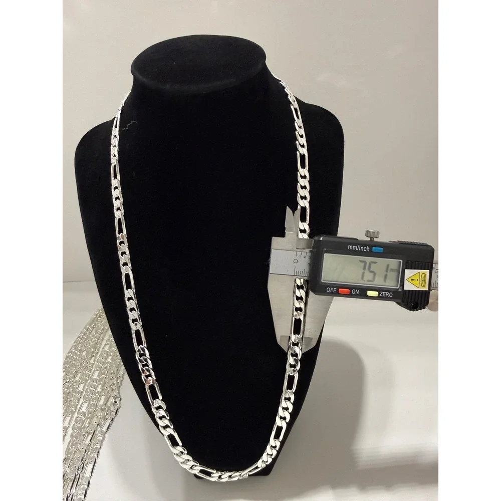figaro chain necklace silver filled stamped 24 inch 7.5mm lobster clasp
